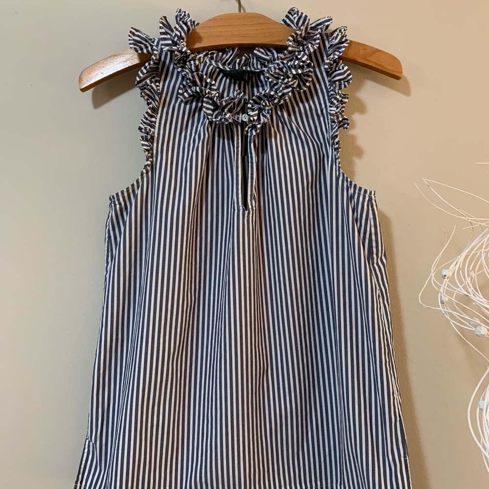 J. Crew Sleeveless Top Shirt Ruffles Stripes - Picture 7 of 8